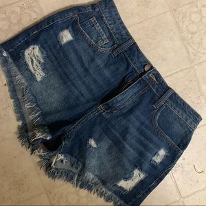 high rise denim shorts